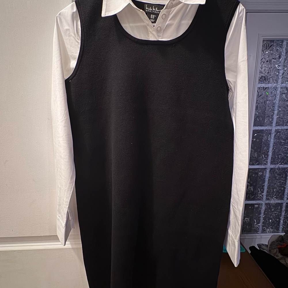 Nicole Miller Black Long Sleeve Dress with White Accents